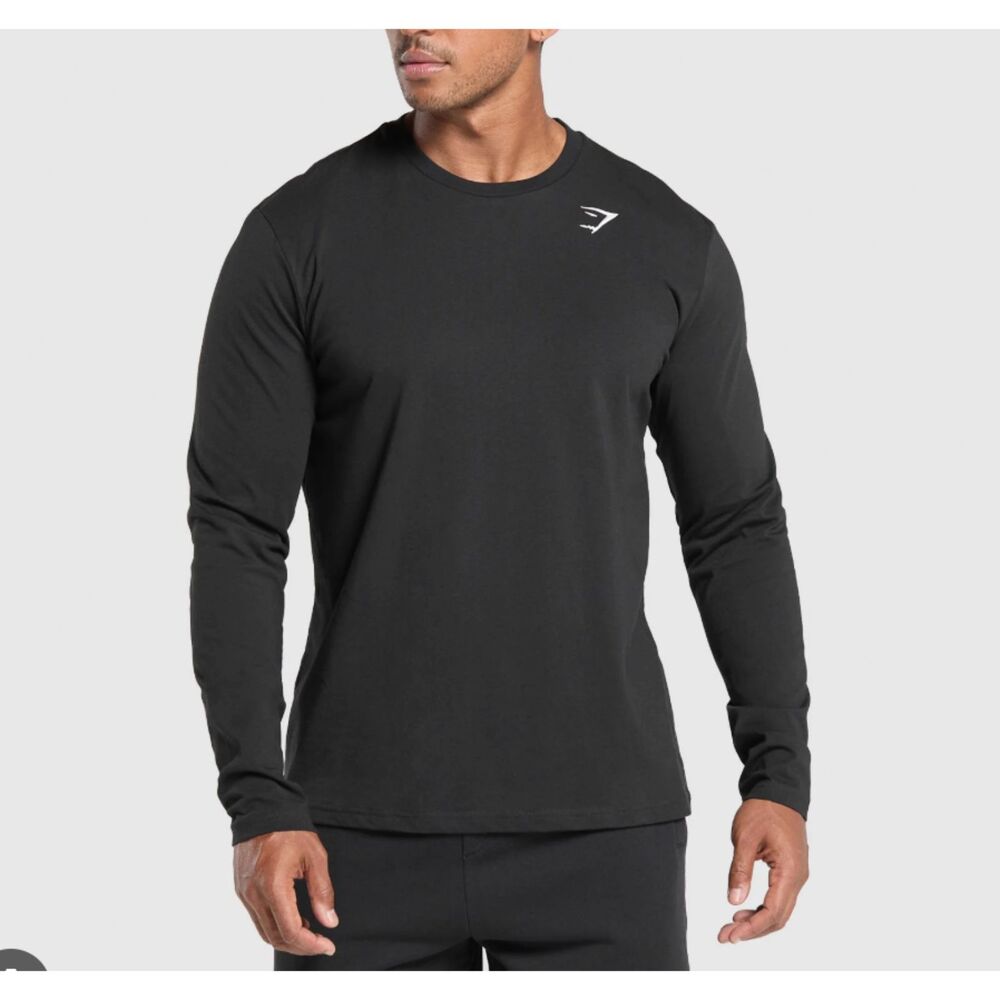 Men Gymshark Crest Long Sleeve T-Shirt Regular Fit Black Extra Large Activewear